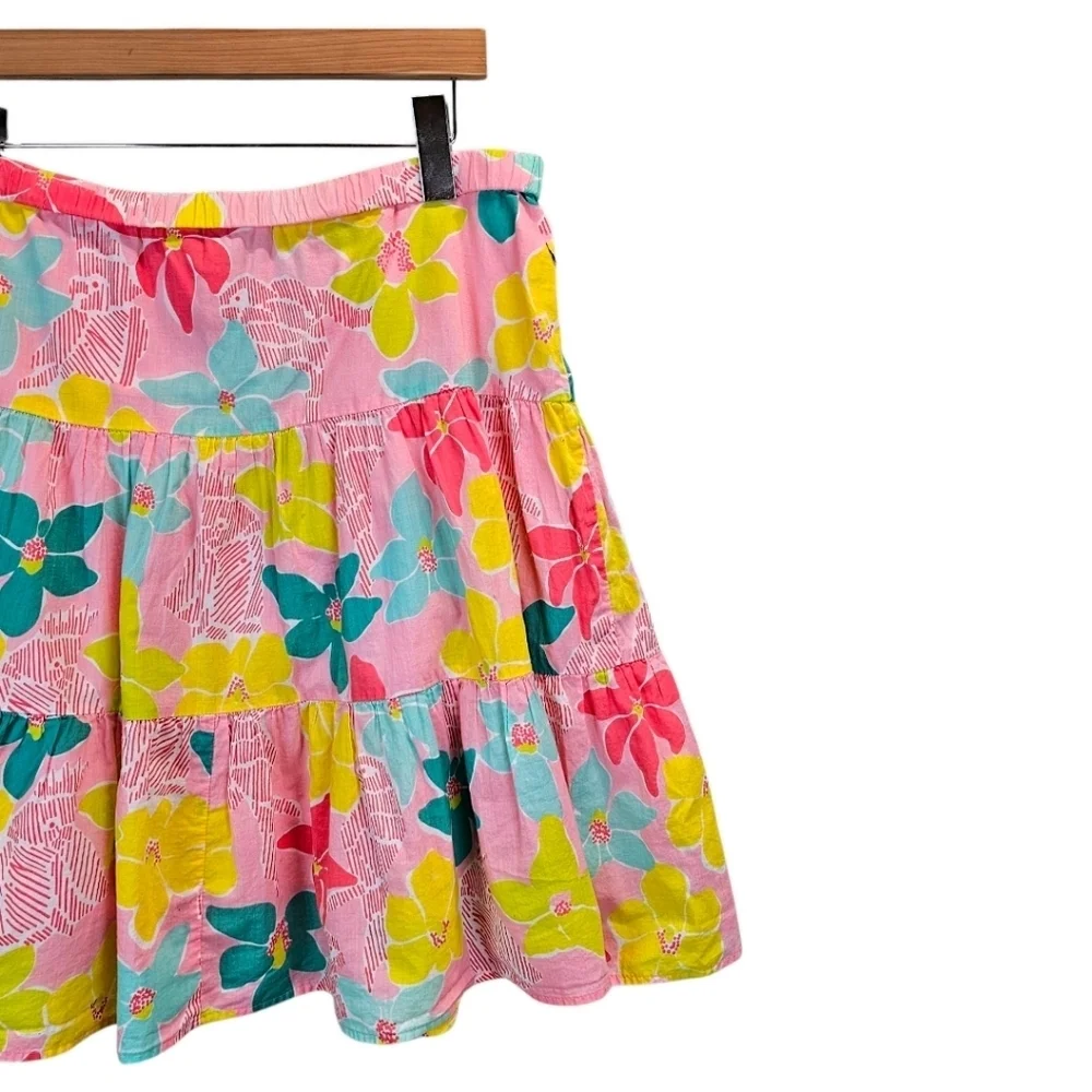 Vintage Lilly Pulitzer Cotton Floral Tiered Skirt Size 8 Pink Summer Vacation